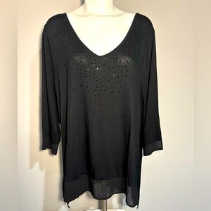 Belldini Womens 2X Elegant Black Jeweled Top 31" length, 3/4 sleeves Pre-Owned